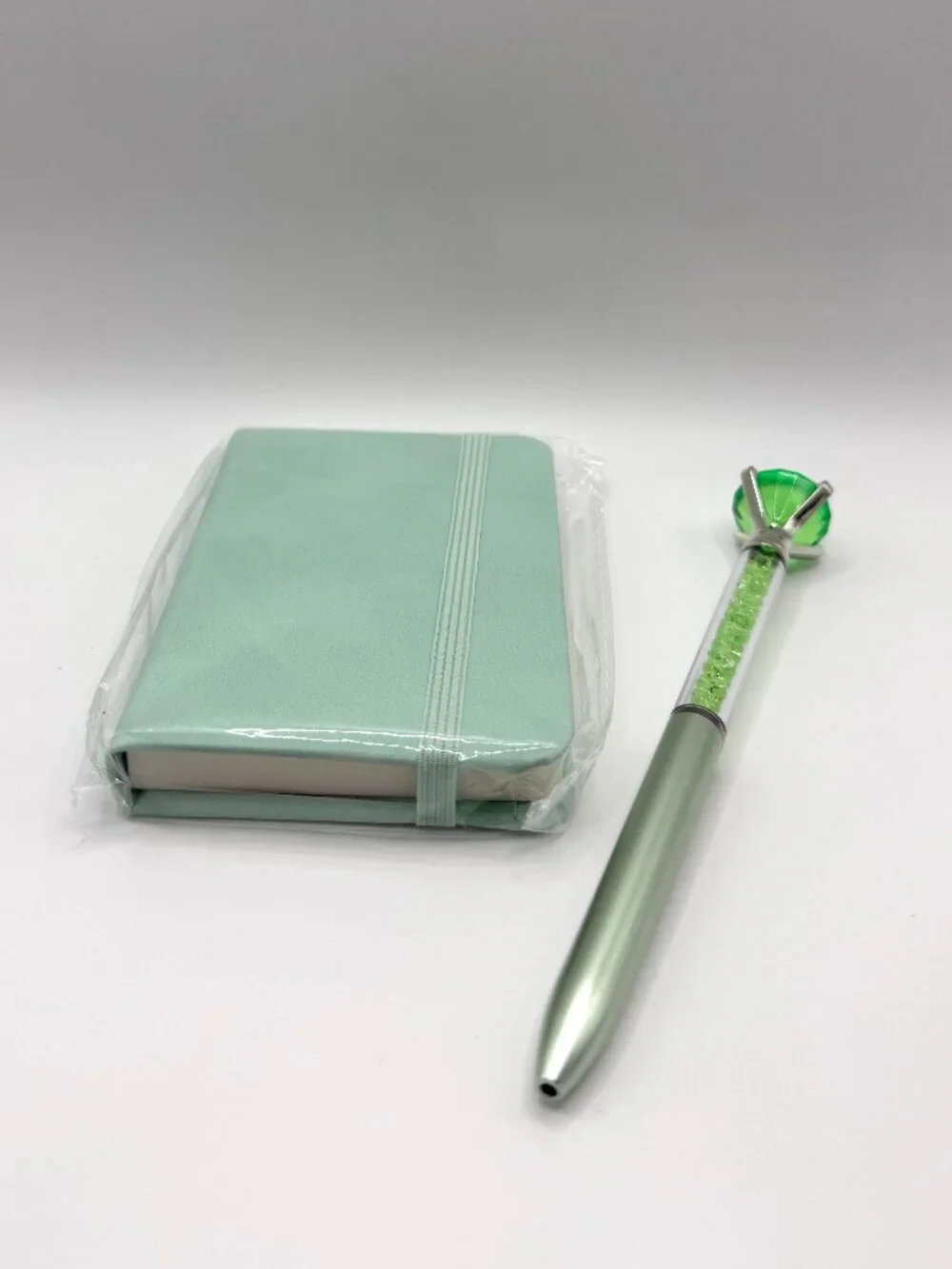 Green A7 Pocket Notebook & Crystal Diamond Pen Gift Set Journal Planner NEW